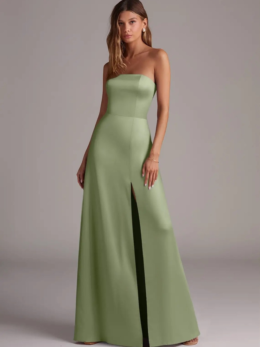 Azazie Wren bridesmaid dress- pistachio stretch satin